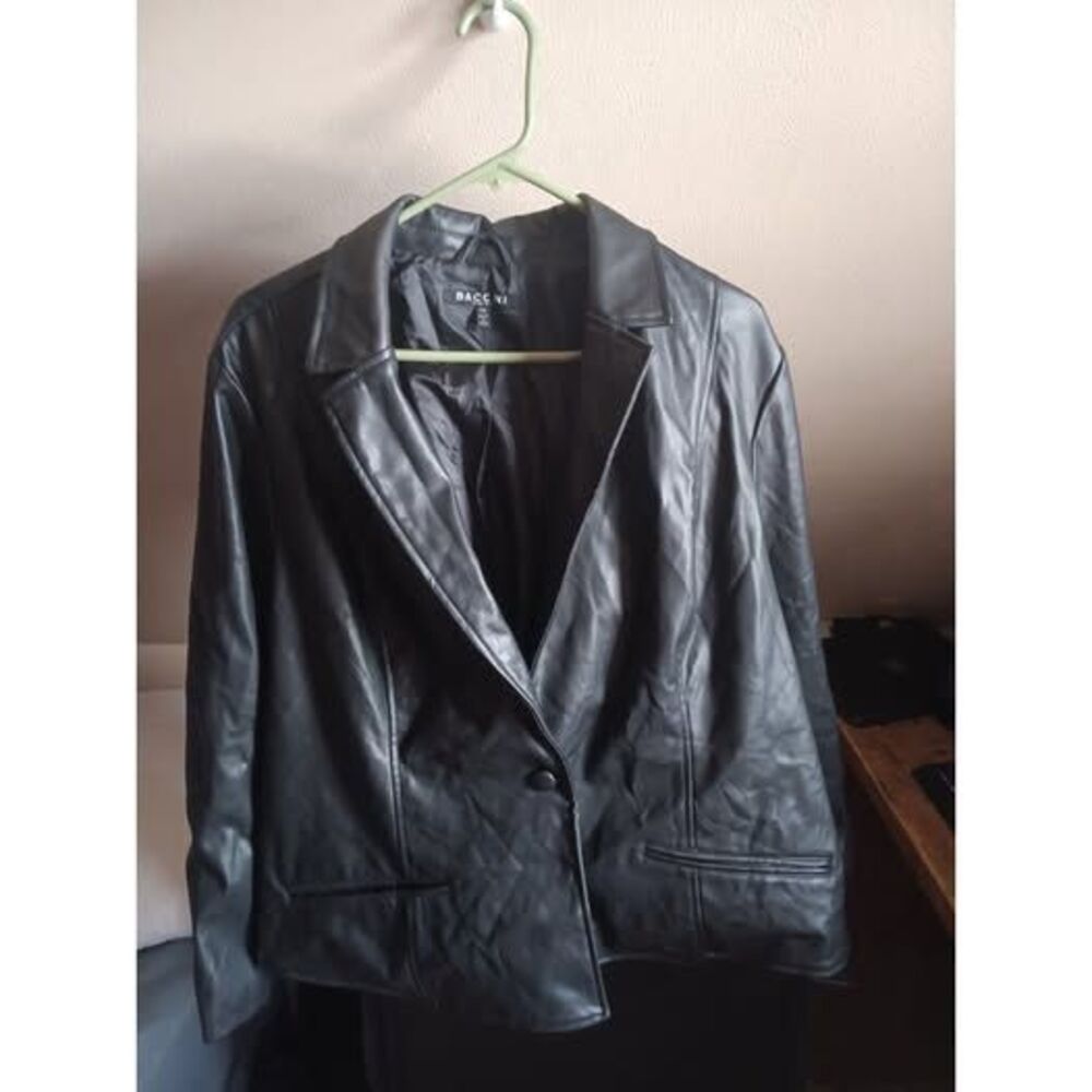 Faux Black Leather Jacket by Baccini bomber grunge emo biker straight fit